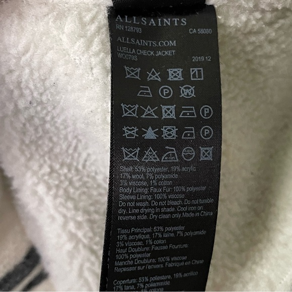 AllSaints Luella Check Jacket Black White Buffalo Plaid Medium Sherpa Lined - Picture 8 of 12